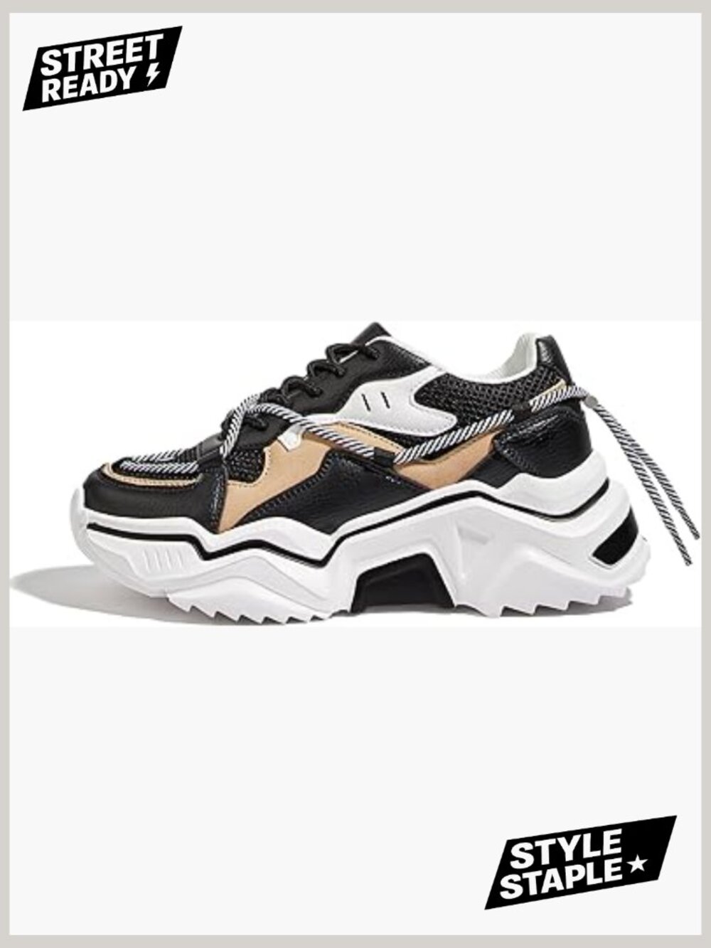 Chunky Platform Sneakers Retro Colorblock Casual Walking Shoes Lace-up - Picture 1 of 7